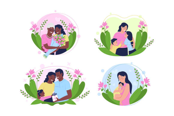 Mothers Day Flat Illustration Set for Graphics and Illustrations